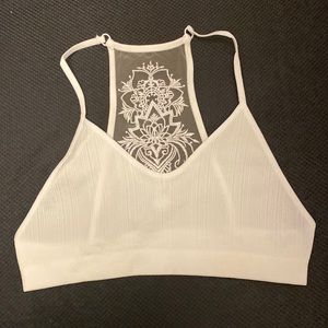White bralette with sheer floral back